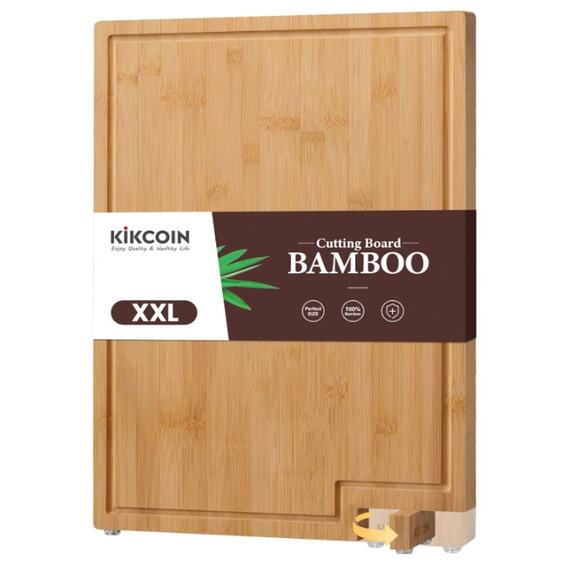 2 pack Bamboo Cutting Boards XL Kickstand & Juice Groove, 20"L x 14"W x 0.7"Th - Picture 1 of 7